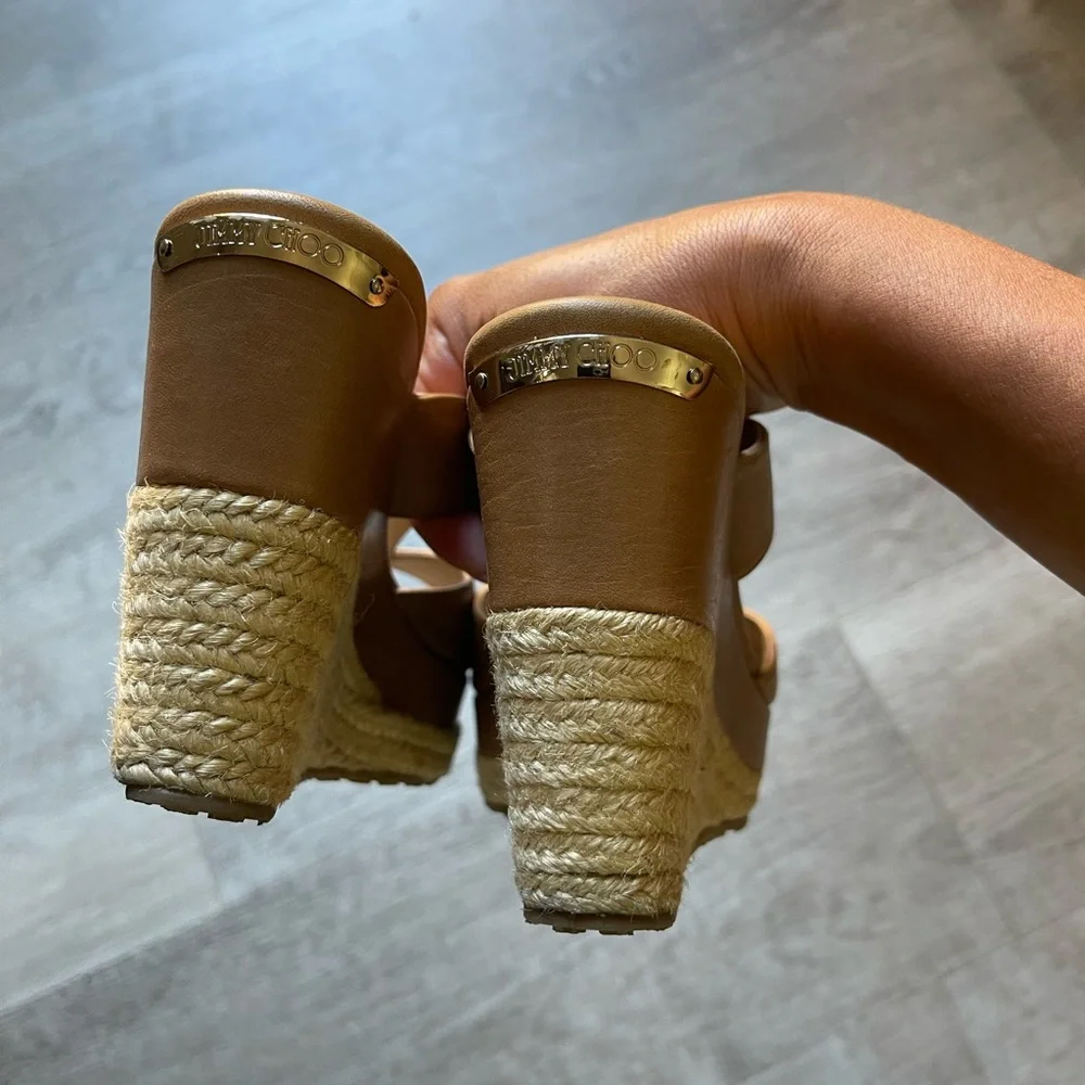 Jimmy Choo Pacane Tan Vacchetta Wedges size 35.5 - Picture 7 of 9